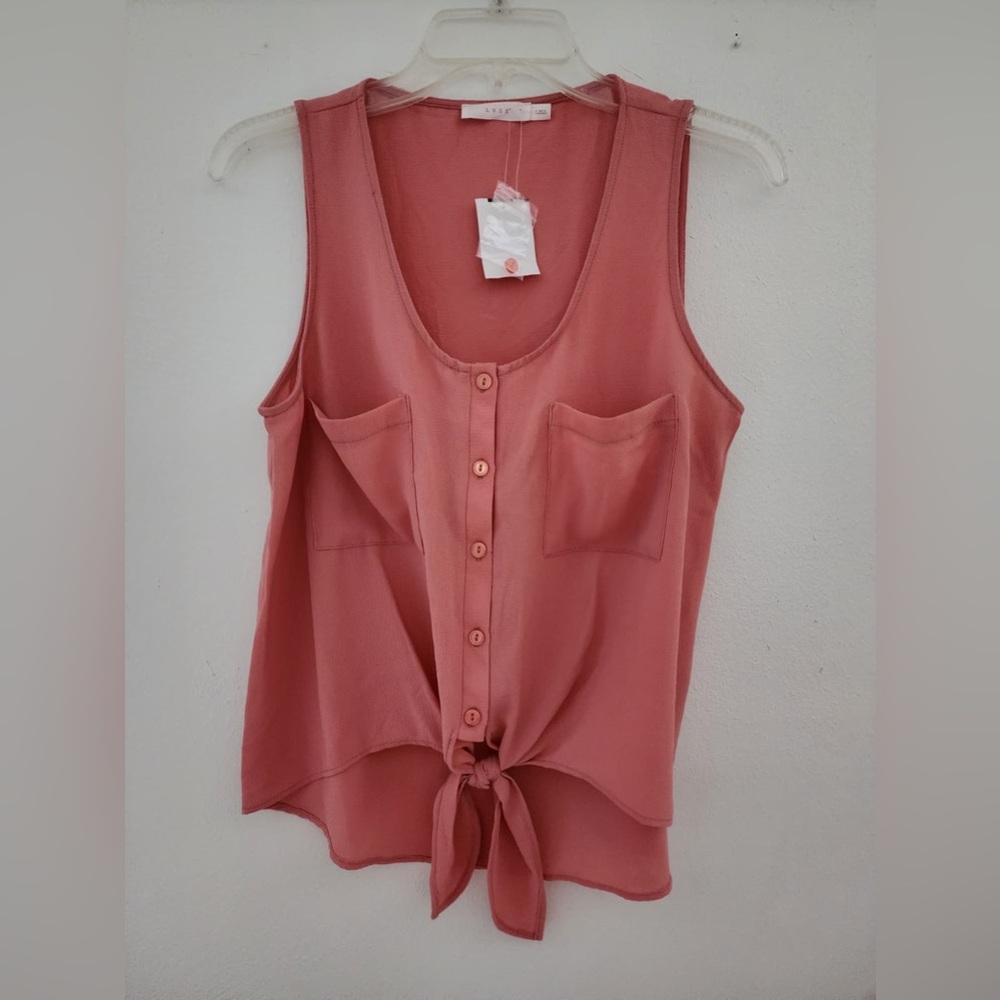 Lush Pink Tie-Front Tank Top